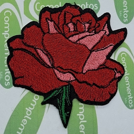 Aplicacion bord. rosa c/tallo 6*6cm x 6u