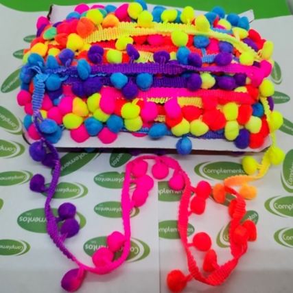 Galon pompon  multic.fluo 10 mm x 20 yds
