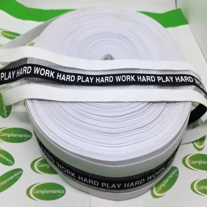 Elastico 5 cm c/transp y escrito x 10 yd