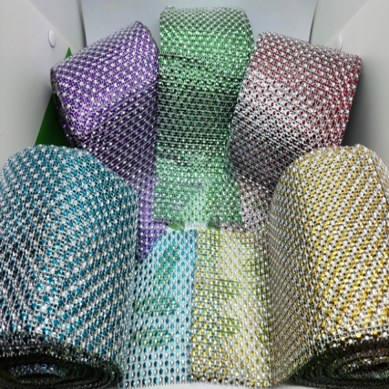 Galon falso stras x 10yd fondo plata c/ 