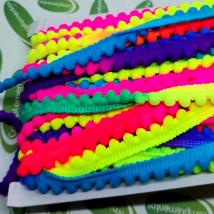 Galon pompon multic. fluo 5mm x 20 yd