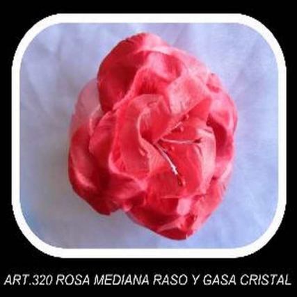 Rosa mediana raso y gasa cristal x 5 uni