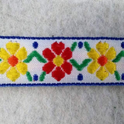 Galon bordado flor 1.5 cm x 11yd roj/ama