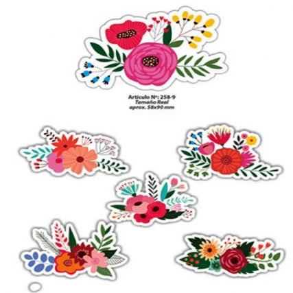 Aplic. est. flores acuarela x 6 unid