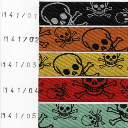 Galon bordado calavera 25 mm x 10 mt