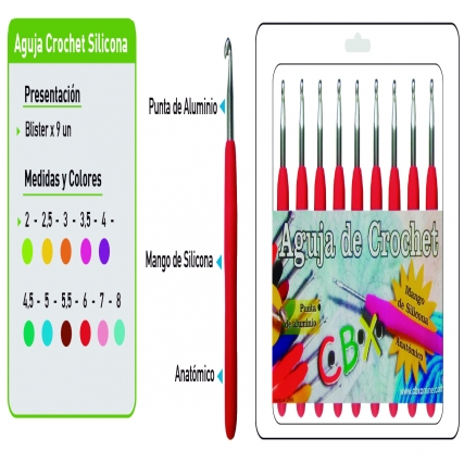 Aguja crochet silicona nro 4 x 9 unid