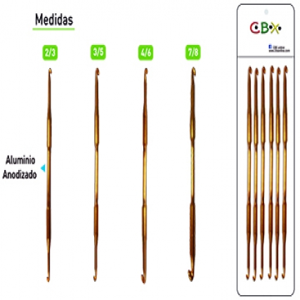 Aguja crochet doble punta metal x 6 u