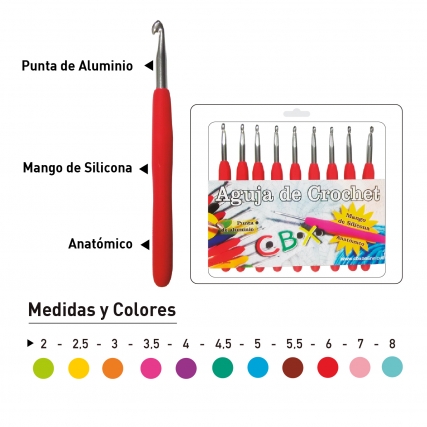 Aguja crochet silicona nro 5 x 9 unid