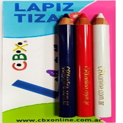 Lapiz tiza 87 mm bco/rojo/azul x 3 unid