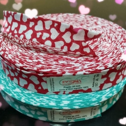 Cintas bies corazones blanco x 25 mt f/